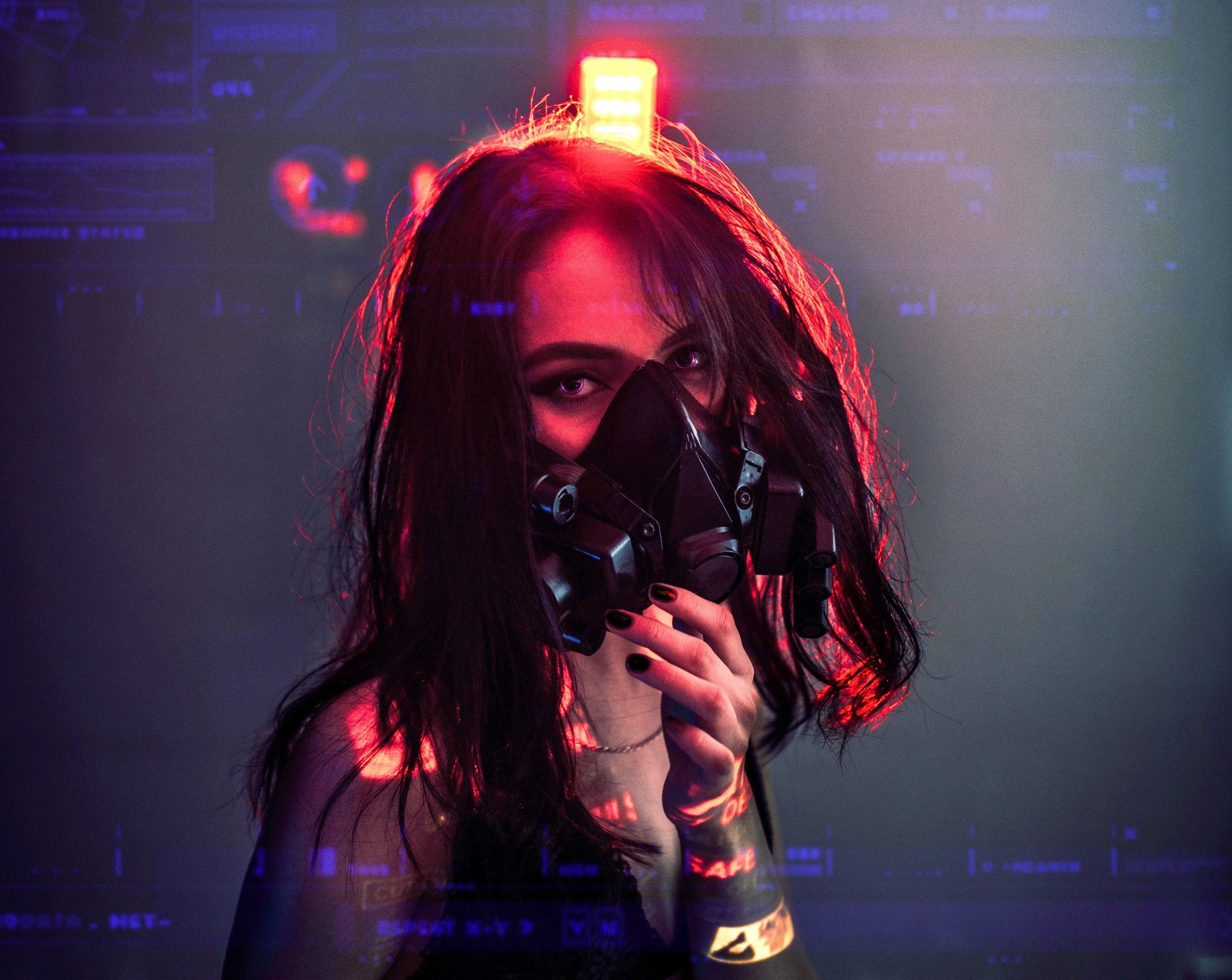 3000x2385 Sci Fi 4K Wallpaper, Cyberpunk Girl, Gas Mask, Teen Girl, People