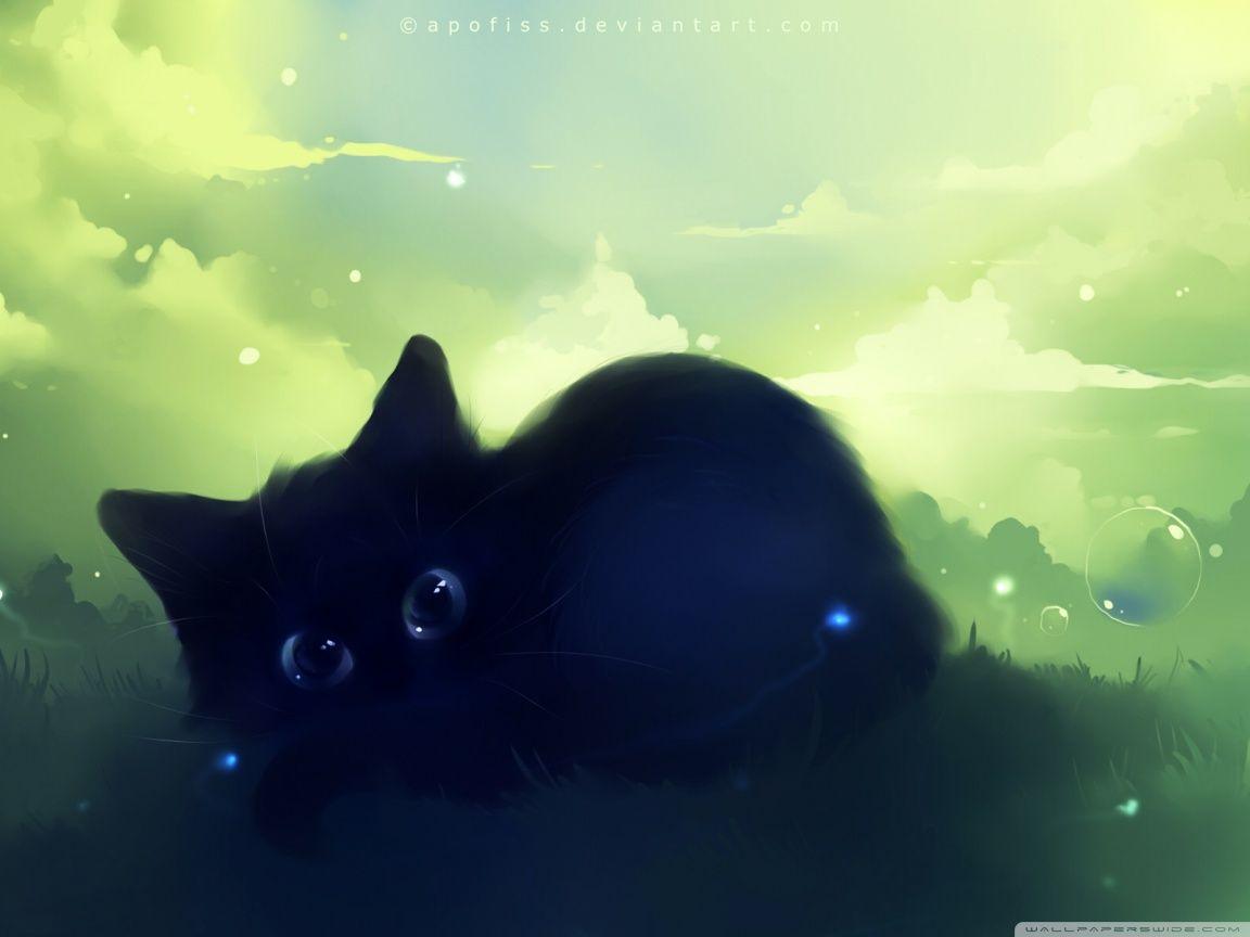 1152x864 Dreamy Black Kitty Painting Ultra HD Desktop Background Wallpaper for 4K UHD TV : Tablet