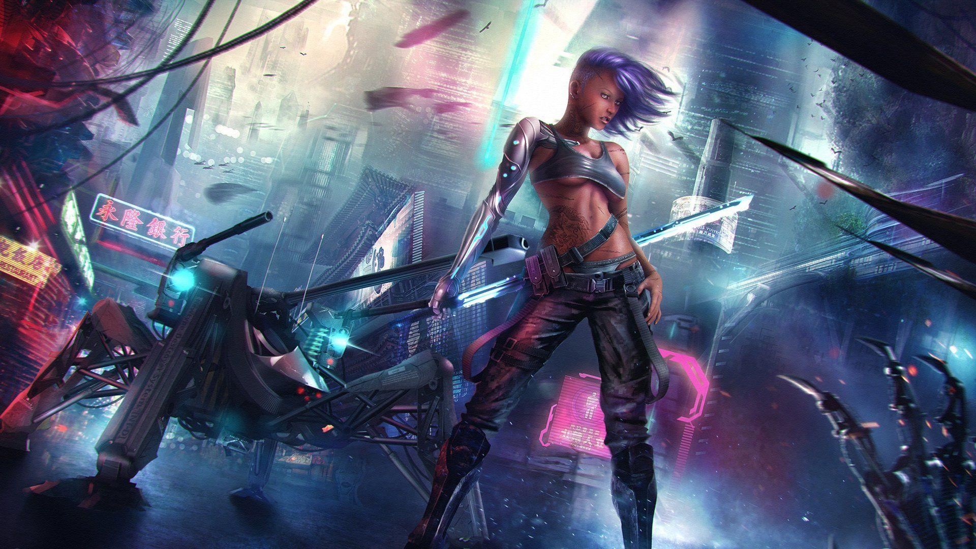 1920x1080 CYBERPUNK girl sword wallpaperx1080