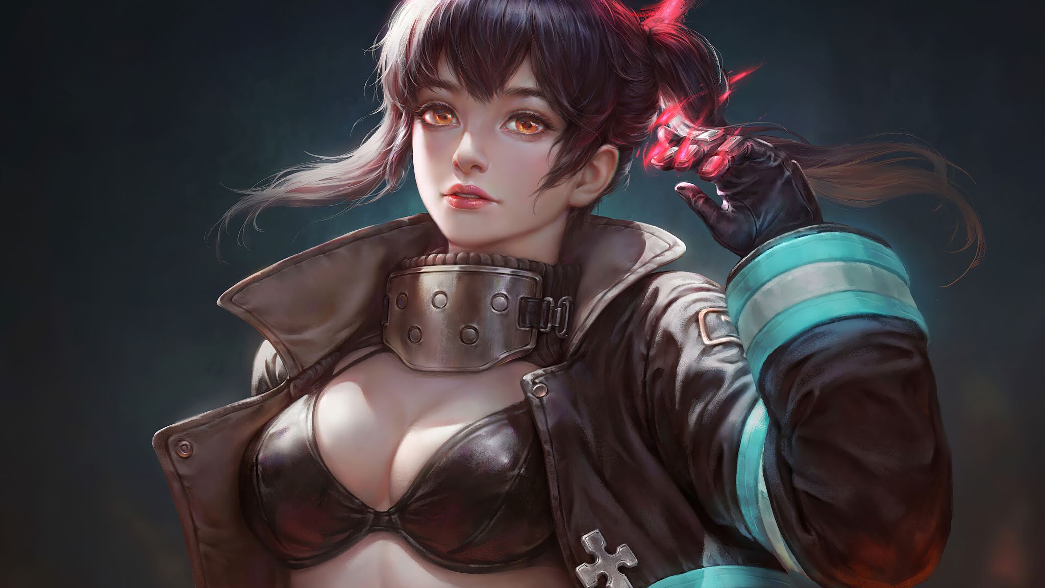 2048x1152 City Cyberpunk Girl Wallpaper