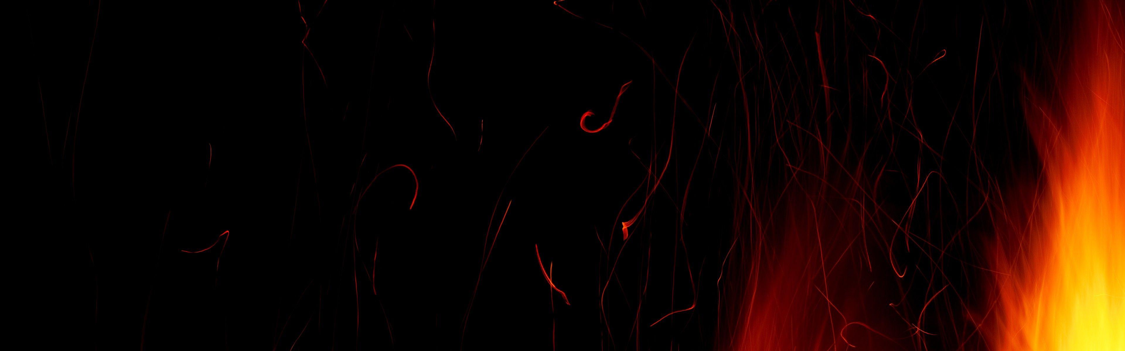3840x1200 fire, dual screen, black background wallpaper