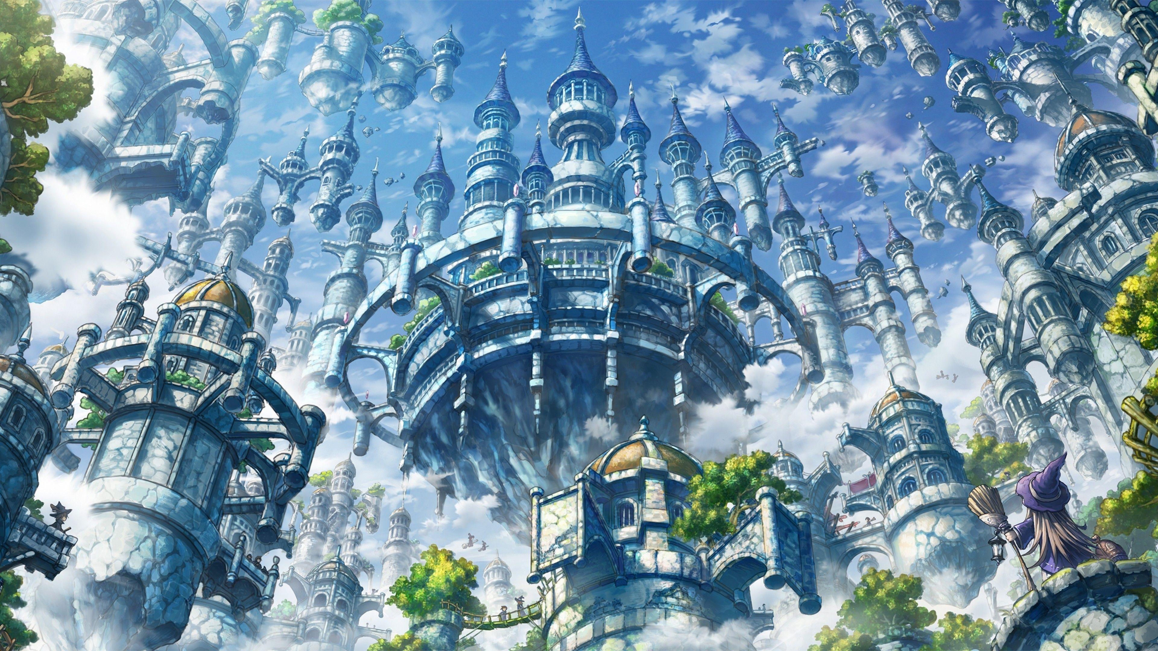 3840x2160 Download 3840x2160 Floating Castle, Fantasy World, Witch, Clouds Wallpaper for UHD TV