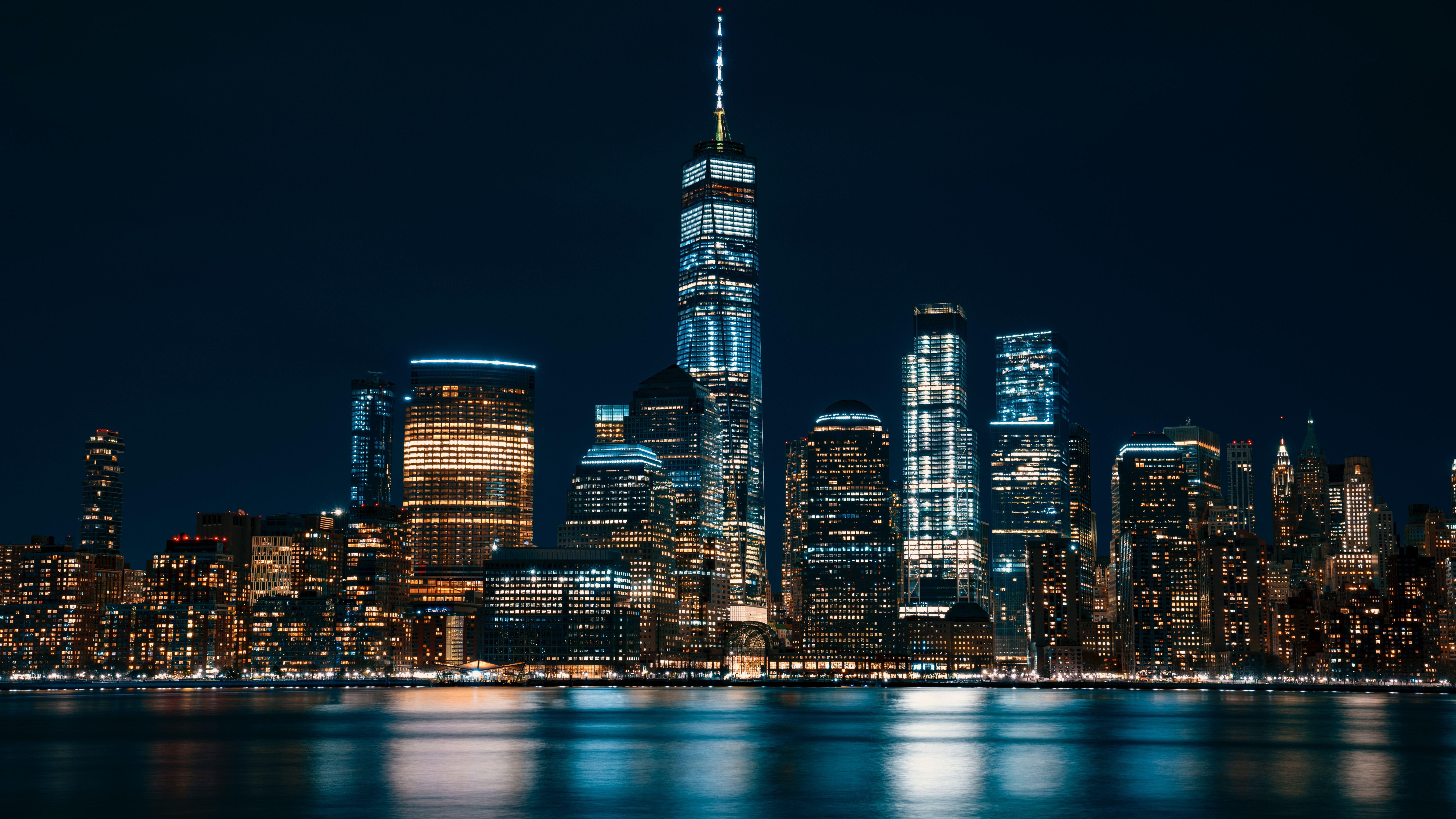 7680x4320 Jersey City Night Cityscape 4K 8K Wallpaper