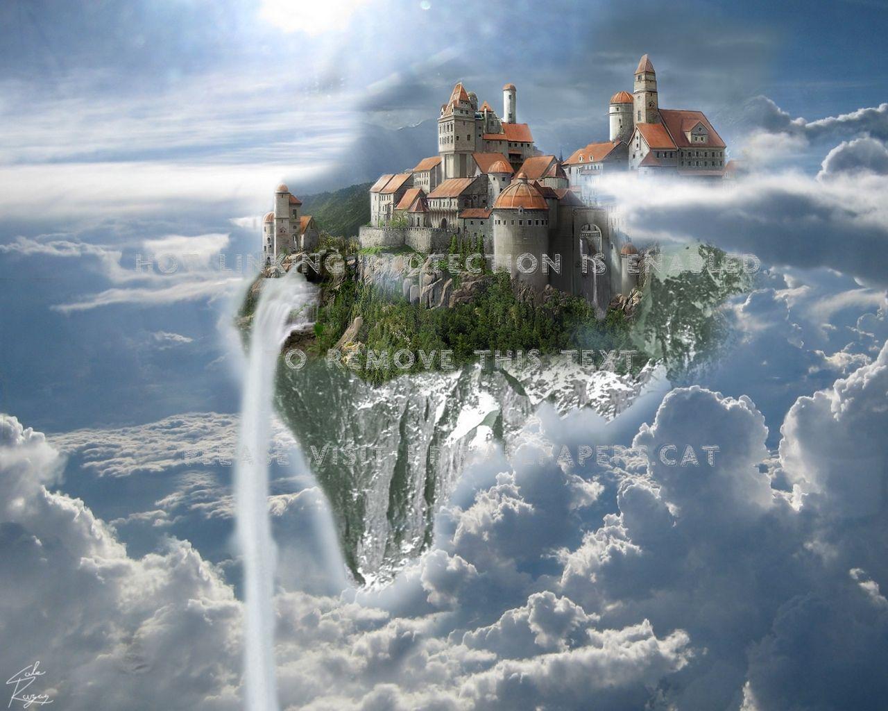 1280x1024 floating castle sky fantasy abstract