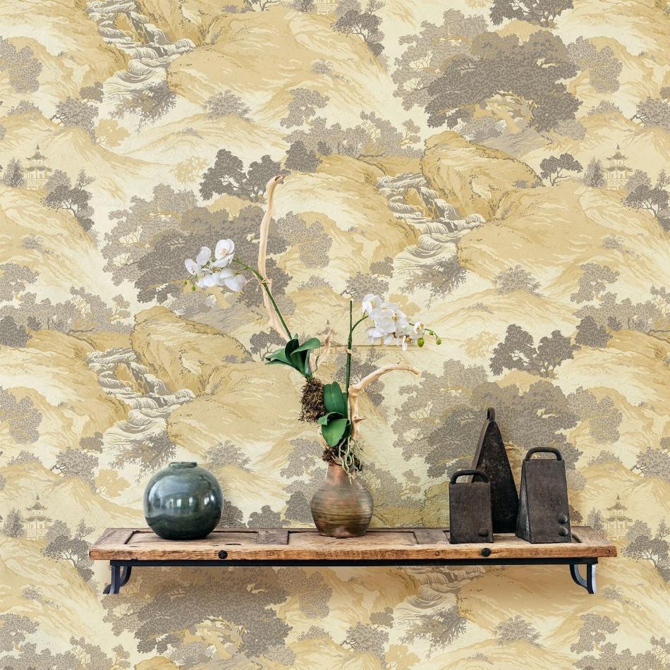 950x950 Yellow Oriental Landscape Wallpaper
