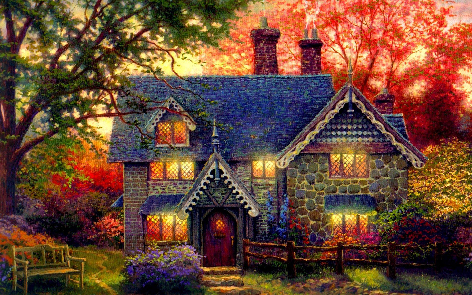 1920x1200 Autumn Cottage Wallpaper