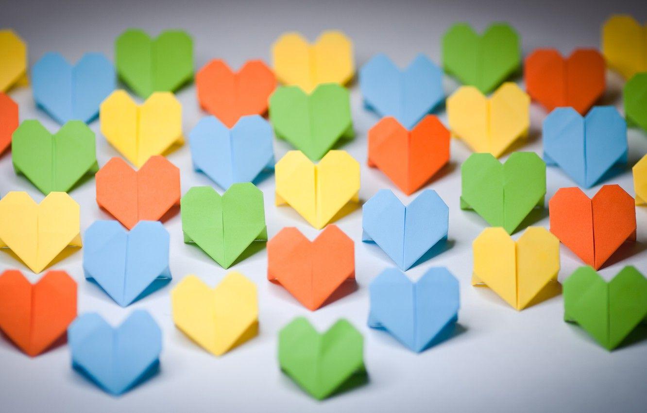1332x850 Wallpaper background, Wallpaper, mood, colored, hearts, love, different, origami, widescreen, full screen, HD wallpaper, paper image for desktop, section разное