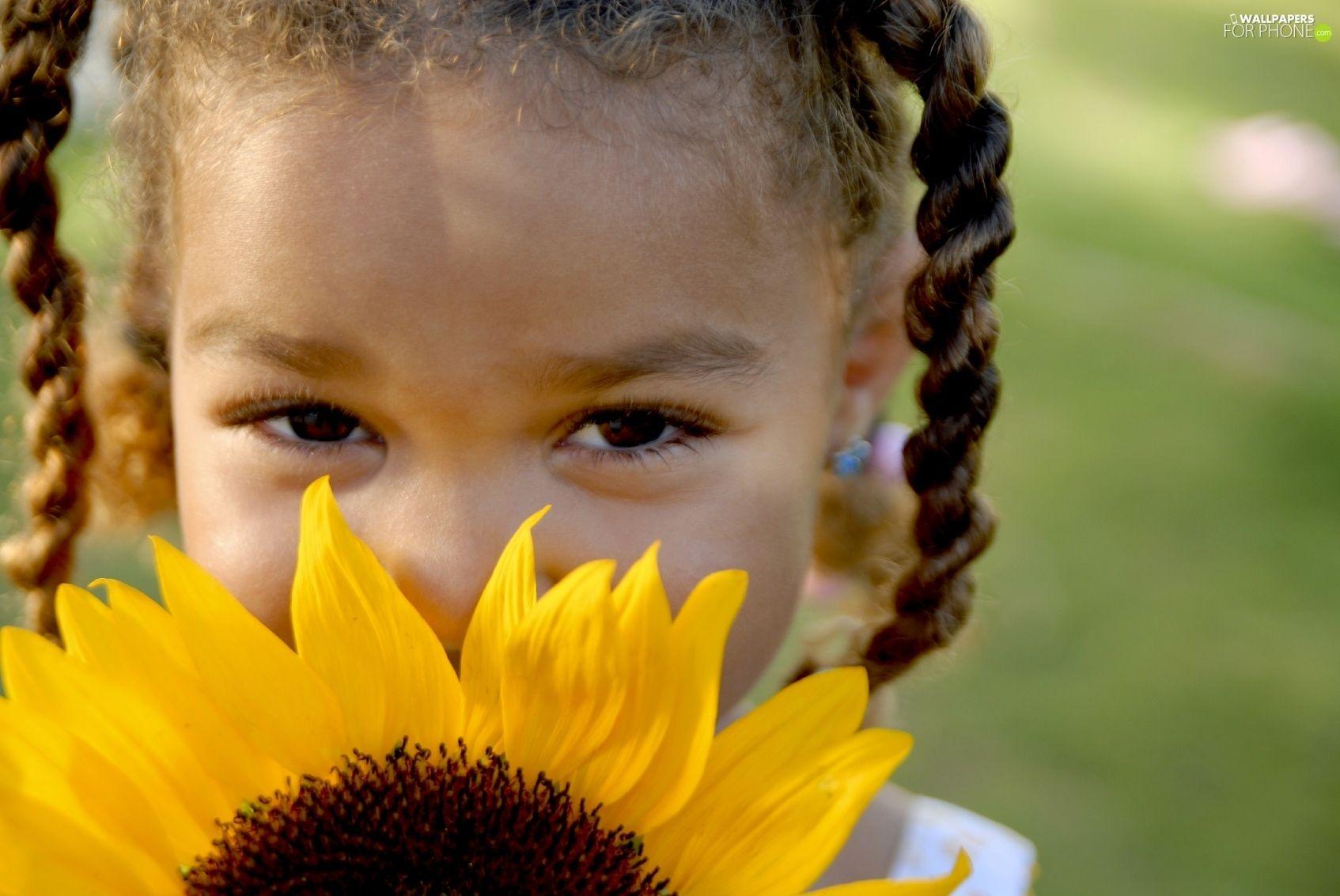 1694x1133 Sunflower, girl, pigtail phone wallpaper: 3872x2592