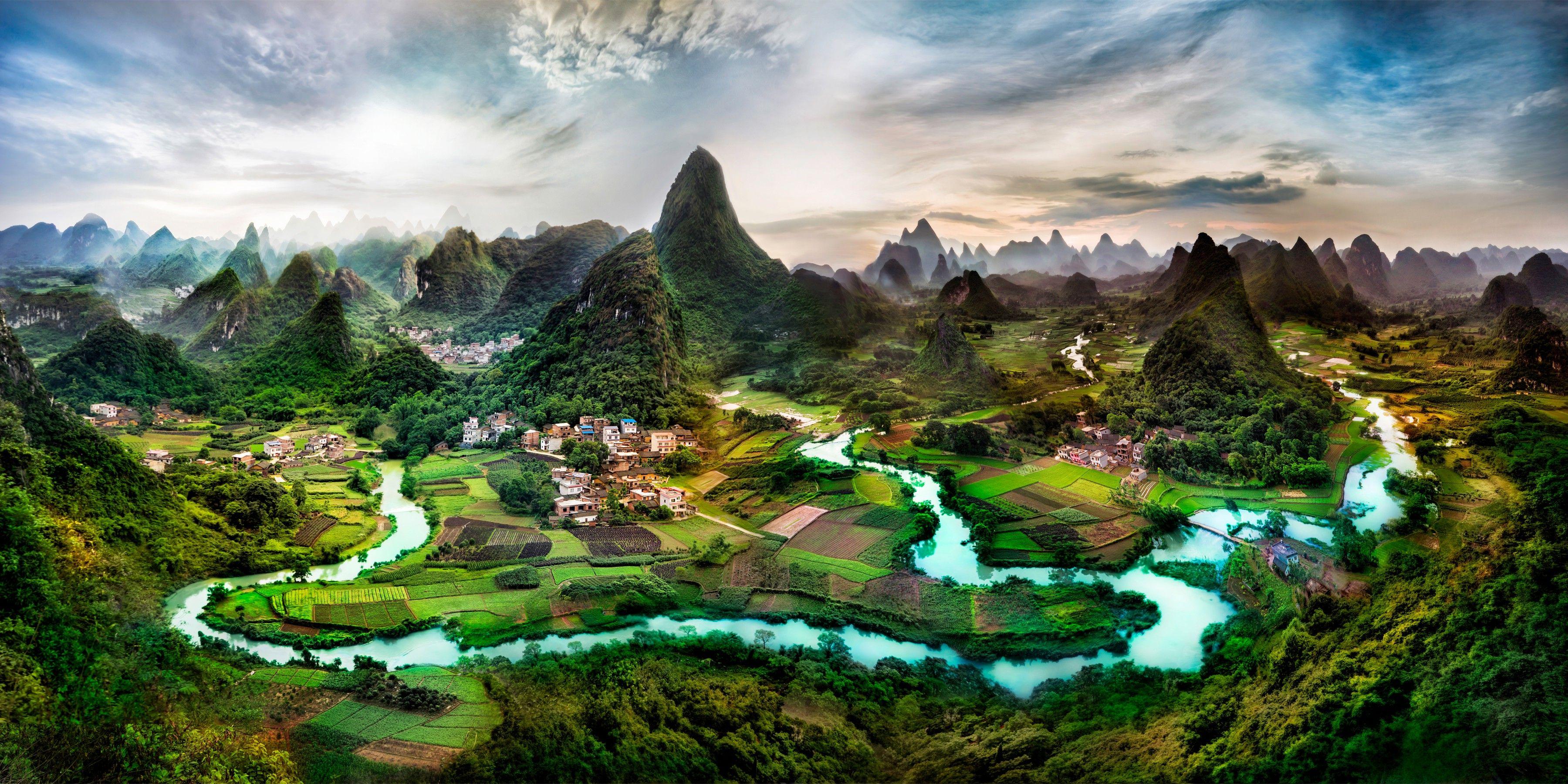 3600x1800 Chinese Landscape Wallpaper