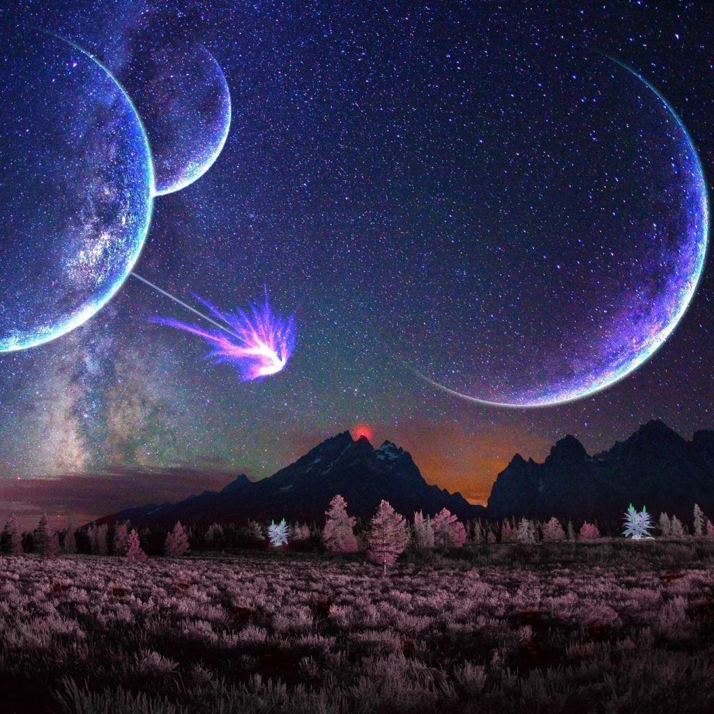 1024x1024 Space 3D Art Glitter Night iPad Wallpaper Free Download
