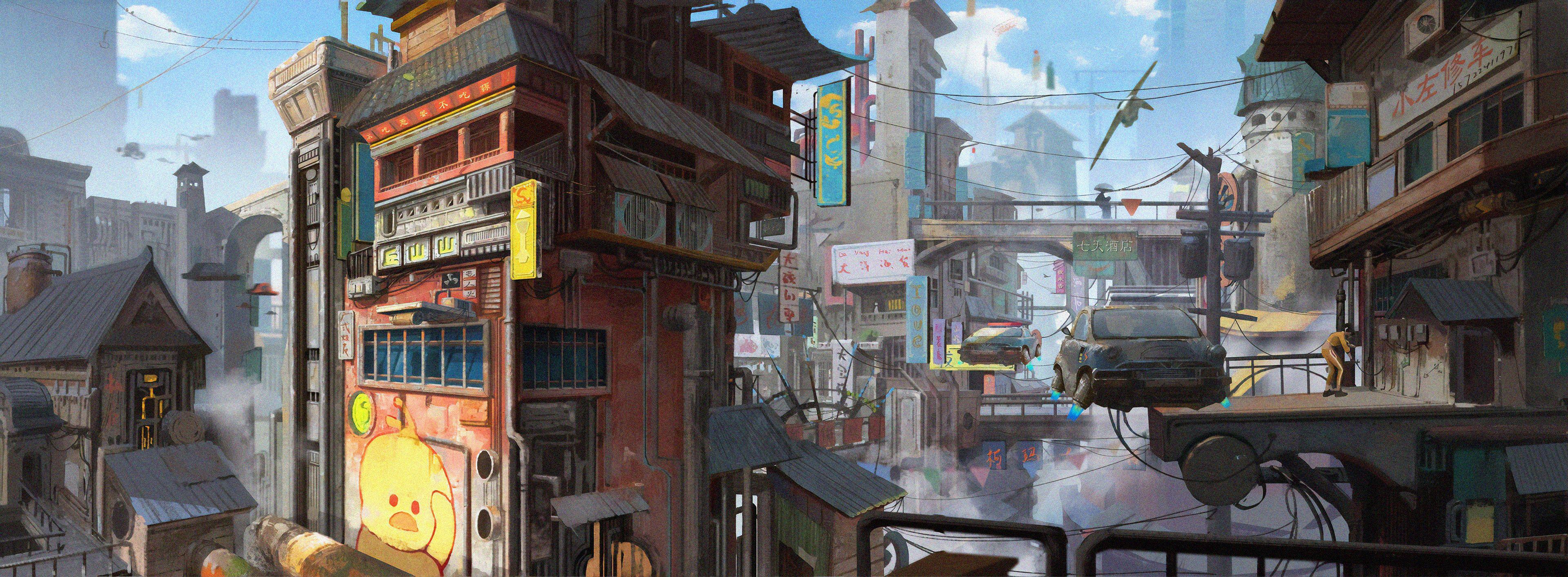 3840x1414 Old Map Floating City, HD Artist, 4k Wallpaper, Image, Background, Photo and Picture