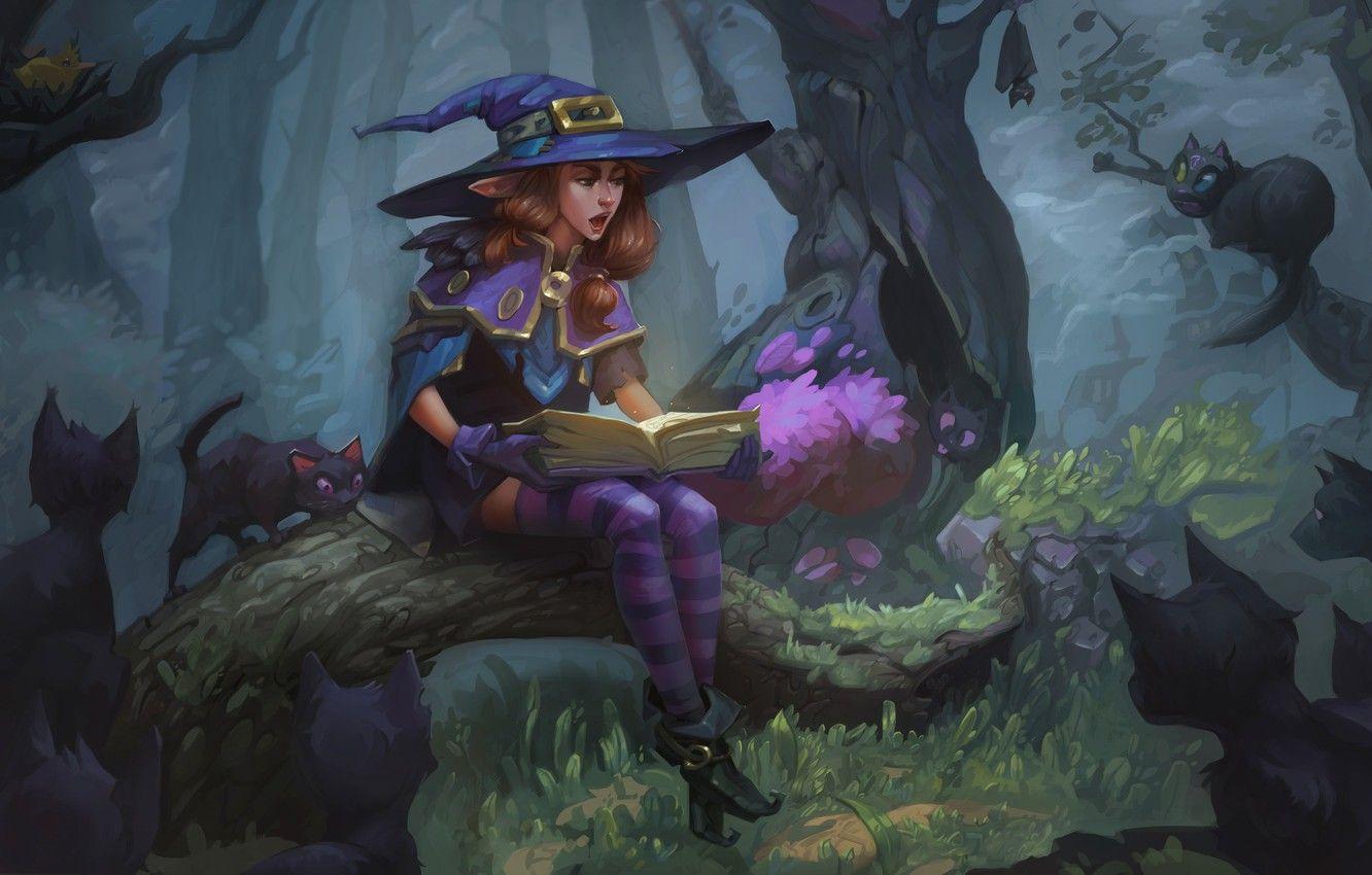 1332x850 Wallpaper forest, cat, elf, tale, fantasy, art, book, children's, Fairy Tale, Veronika Firsova image for desktop, section фантастика