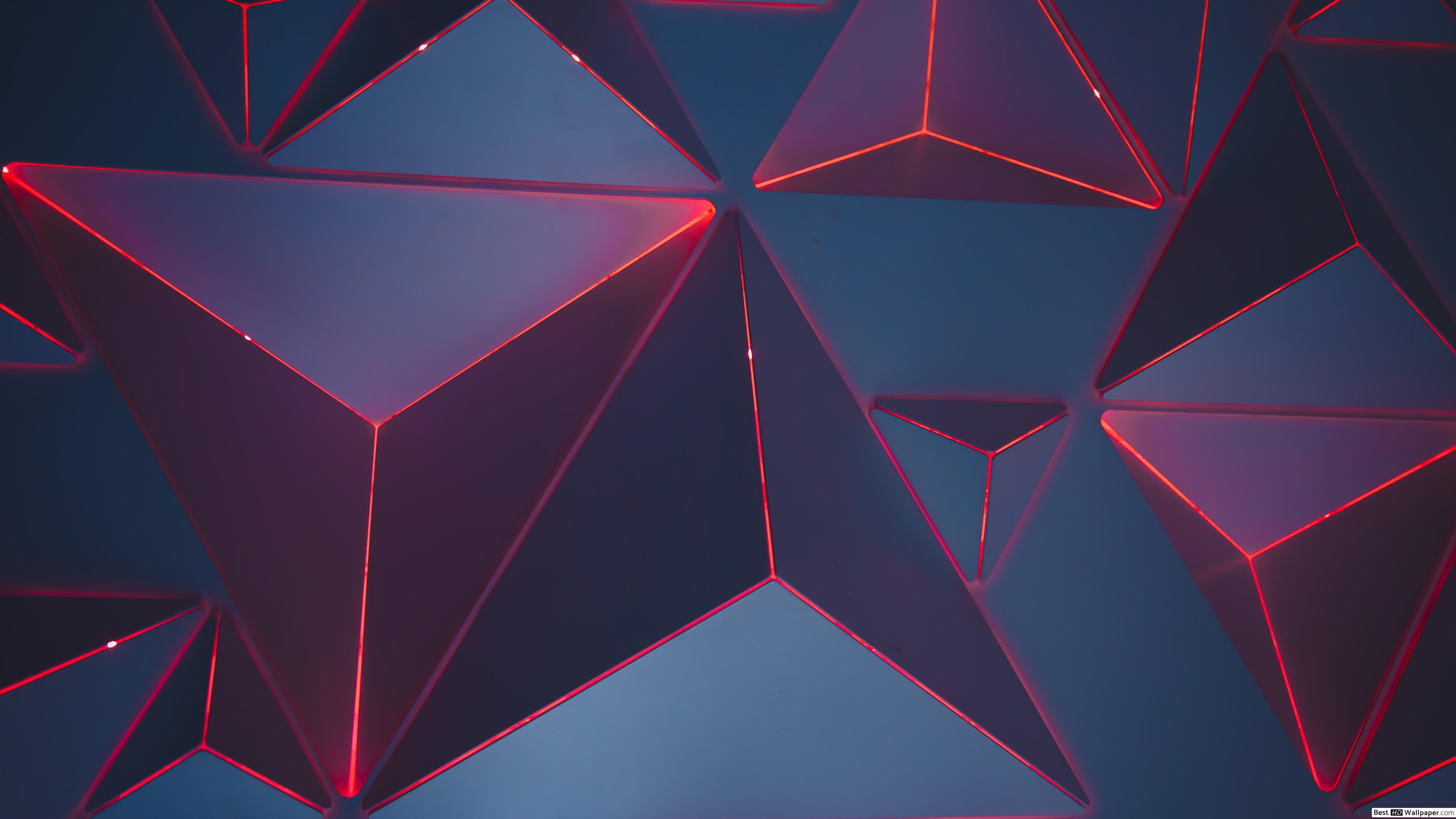 5120x2880 3D red neon triangles HD wallpaper download