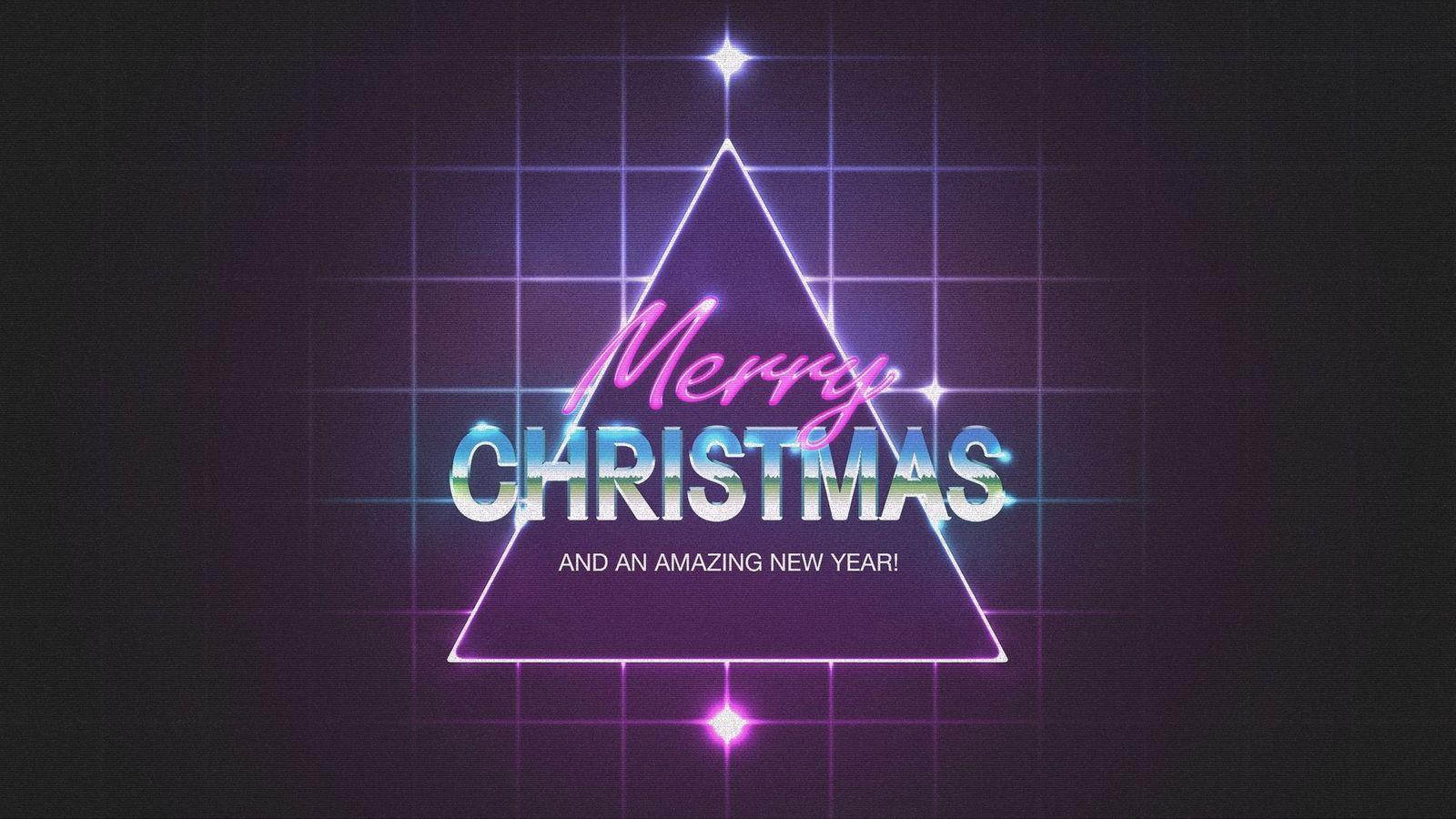 1600x900 Merry Christmas Neon Triangle Wallpaper