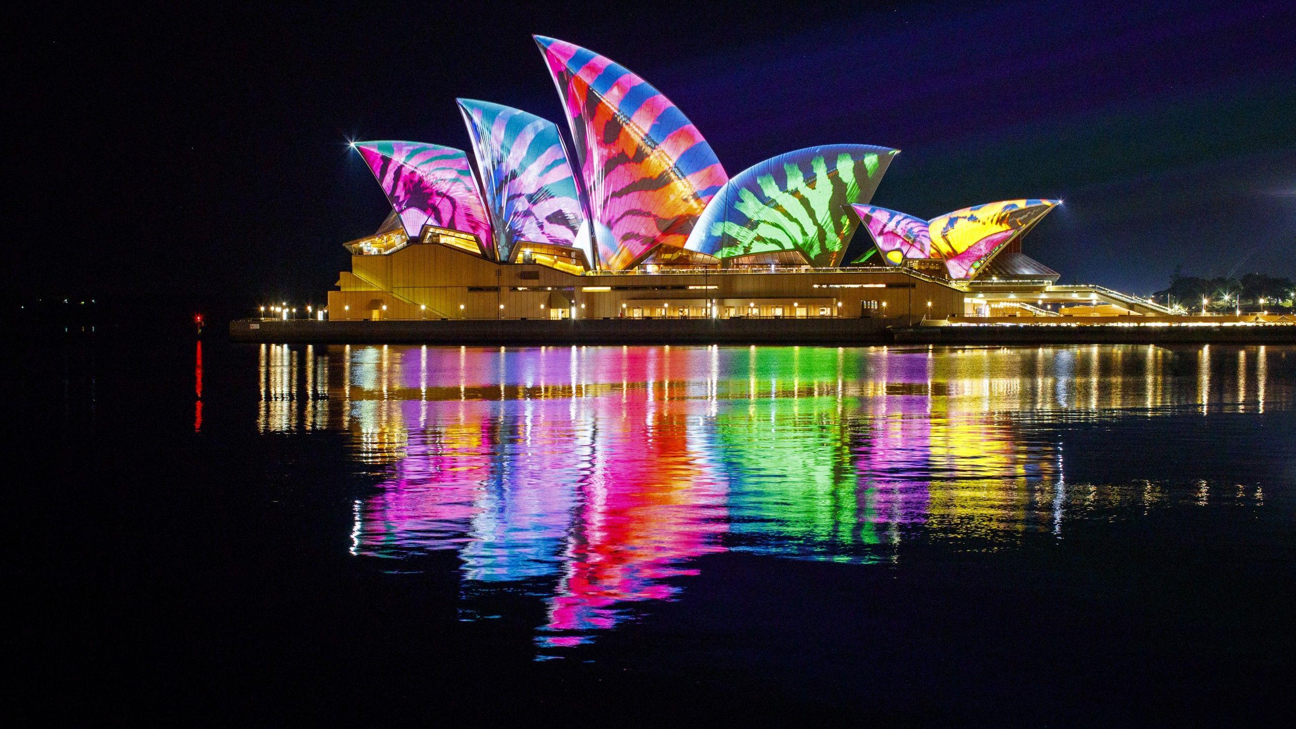 2560x1440 Wallpaper Opera house, Sydney, Australia, night, 4k, Travel