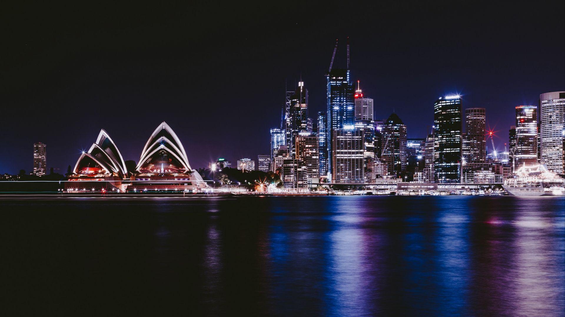 1920x1080 Wallpaper Night City, City Lights, Architecture, Sydney