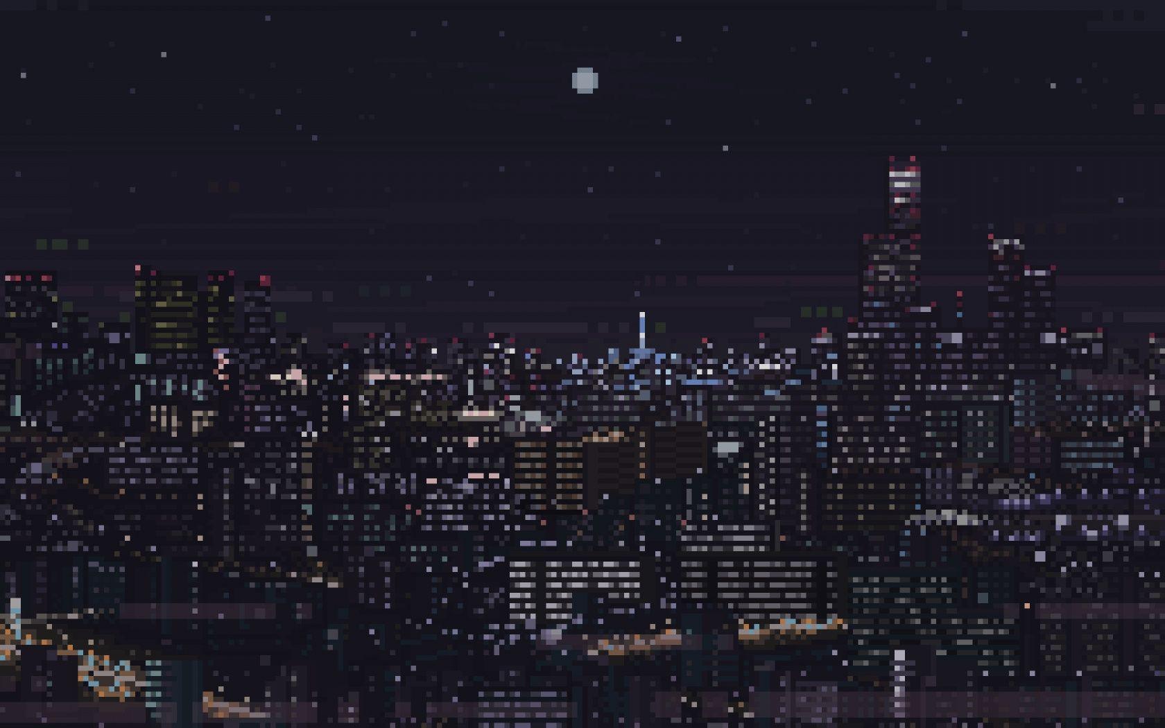 1680x1050 Download Cityscape, dark, pixel art wallpaper, 1680x Widescreen 16: Widescreen