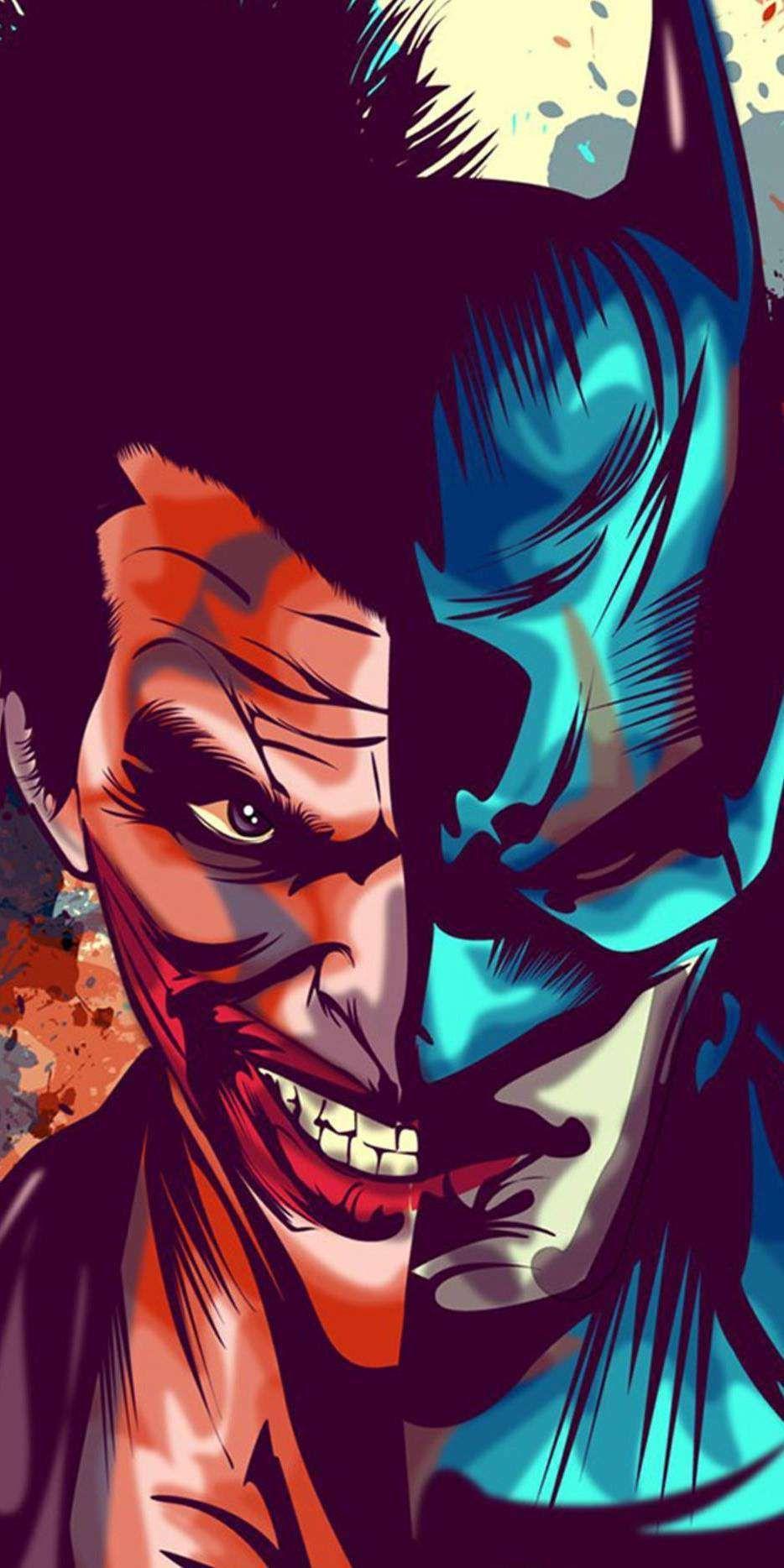 934x1868 Batman And Joker Face Art Wallpaper