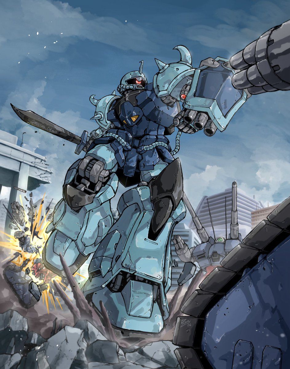 943x1200 MS 07B 3 Gouf Custom Taking Down Some RX 75 Guntanks! I'll Have This Print Available At Anime Expo Next Week For Gundam Fans!