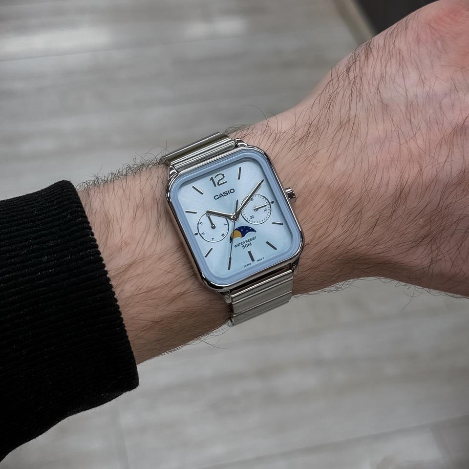960x960 Calculator Apple Watch Casio Wallpaper Casio Moonphase MTP M305D 2A Ice Blue Dial Stainless Steel Apple Watch Style Brand New Full Set Watch