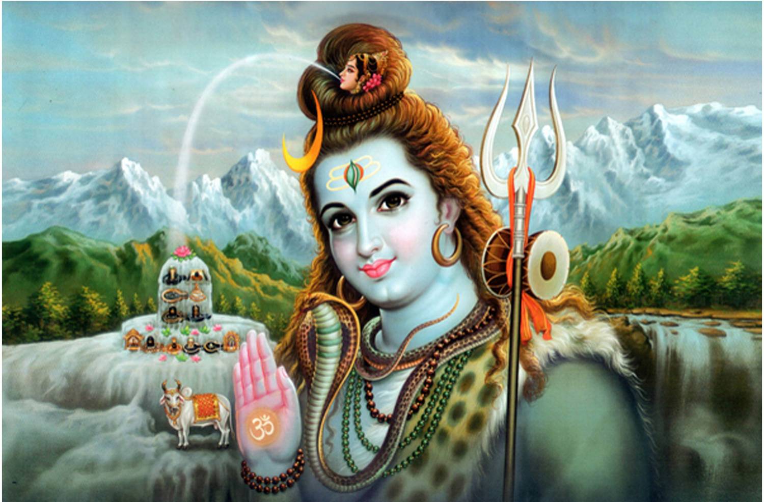 1500x986 Masstone Lord Shiva Sparkle Coated Self Adhesive Wallpaper Without Frame Digital Reprint 24 inch x 36 inch Painting