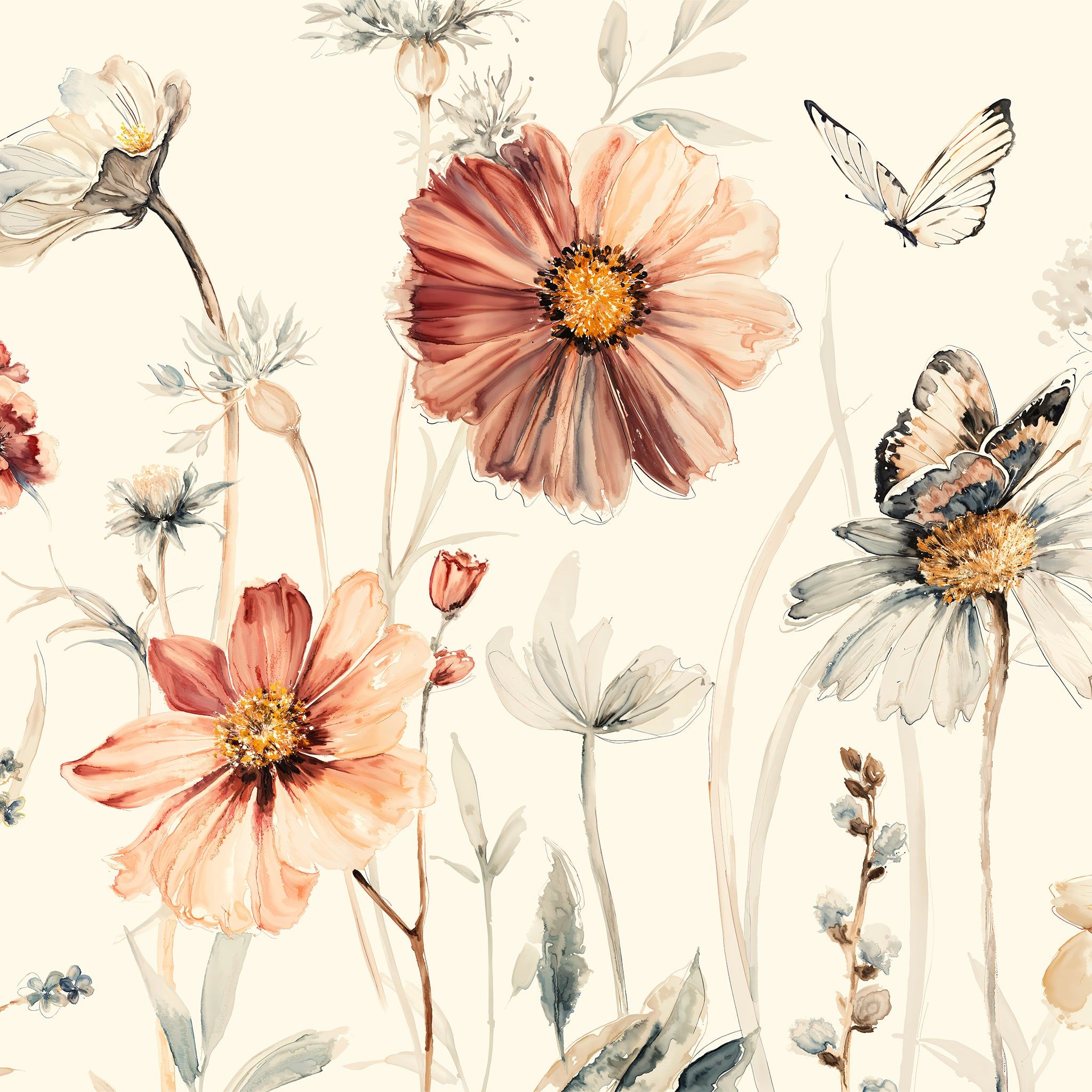 2048x2048 Pink & Rust Wildflowers Wallpaper Dreams Wallpaper (Cream) ft (h) x 19