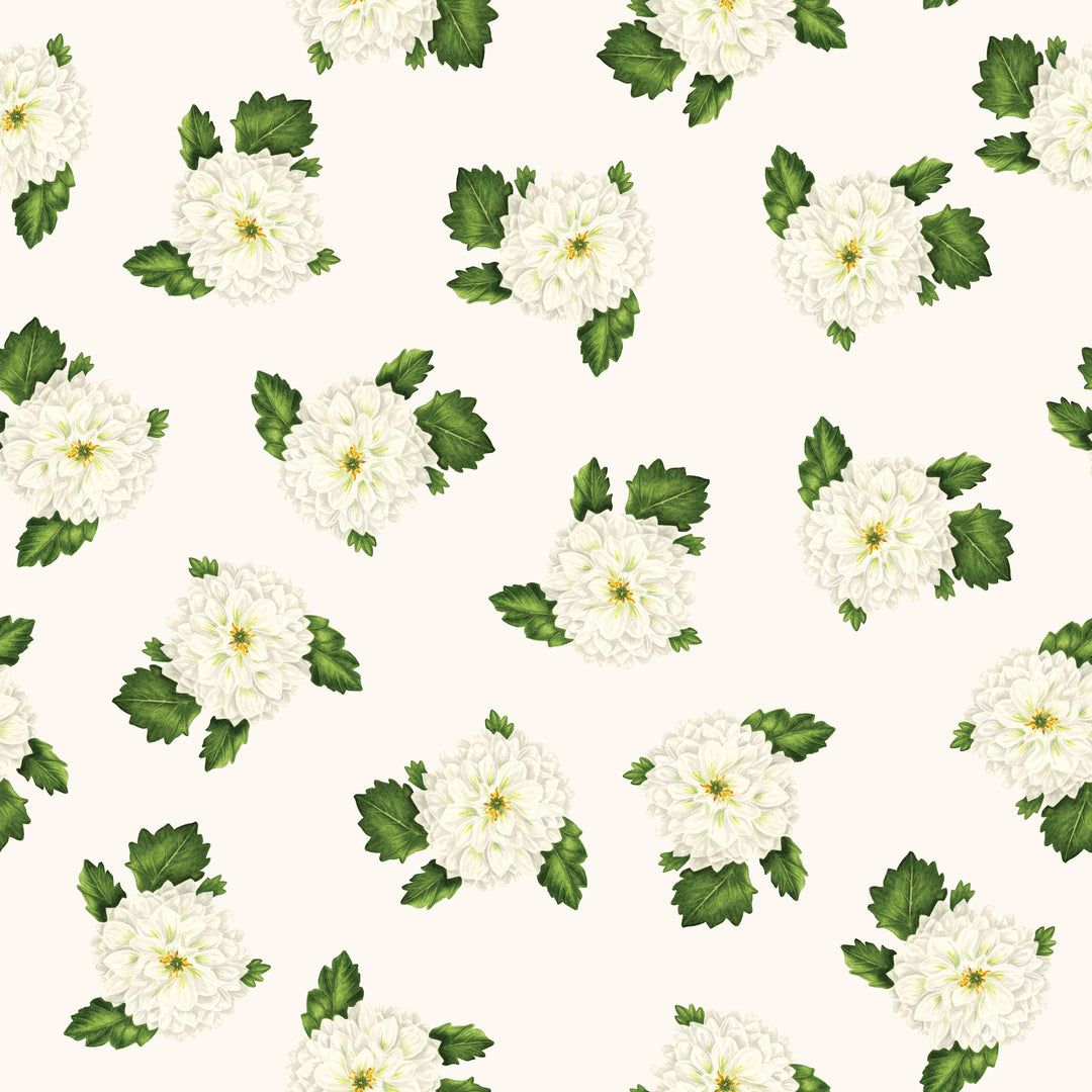 1080x1080 Cream Floral Wallpaper by Cara's Garden, Green and White, 24 Repeat