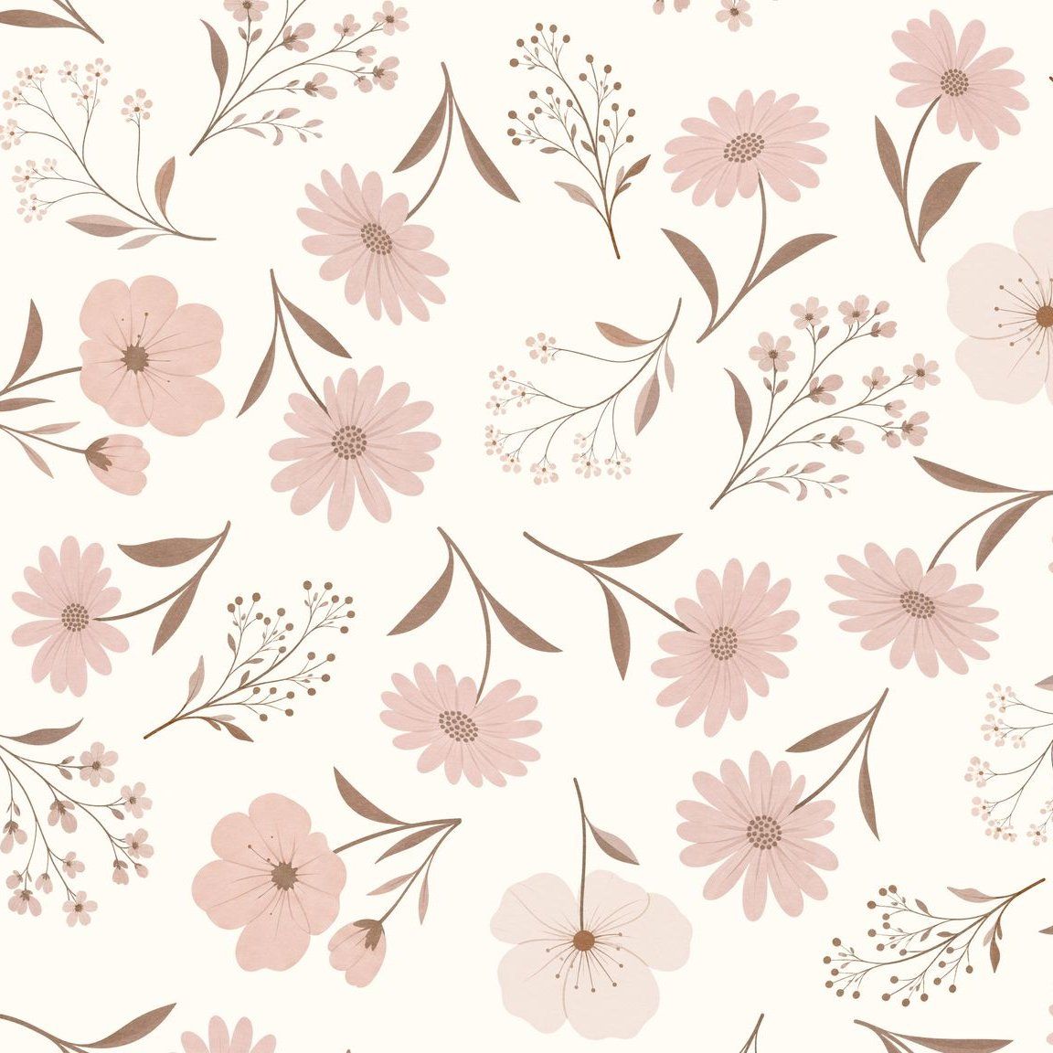 1152x1152 Blush & Brown Wildflowers Peel and Stick Wallpaper ft (h) x 19