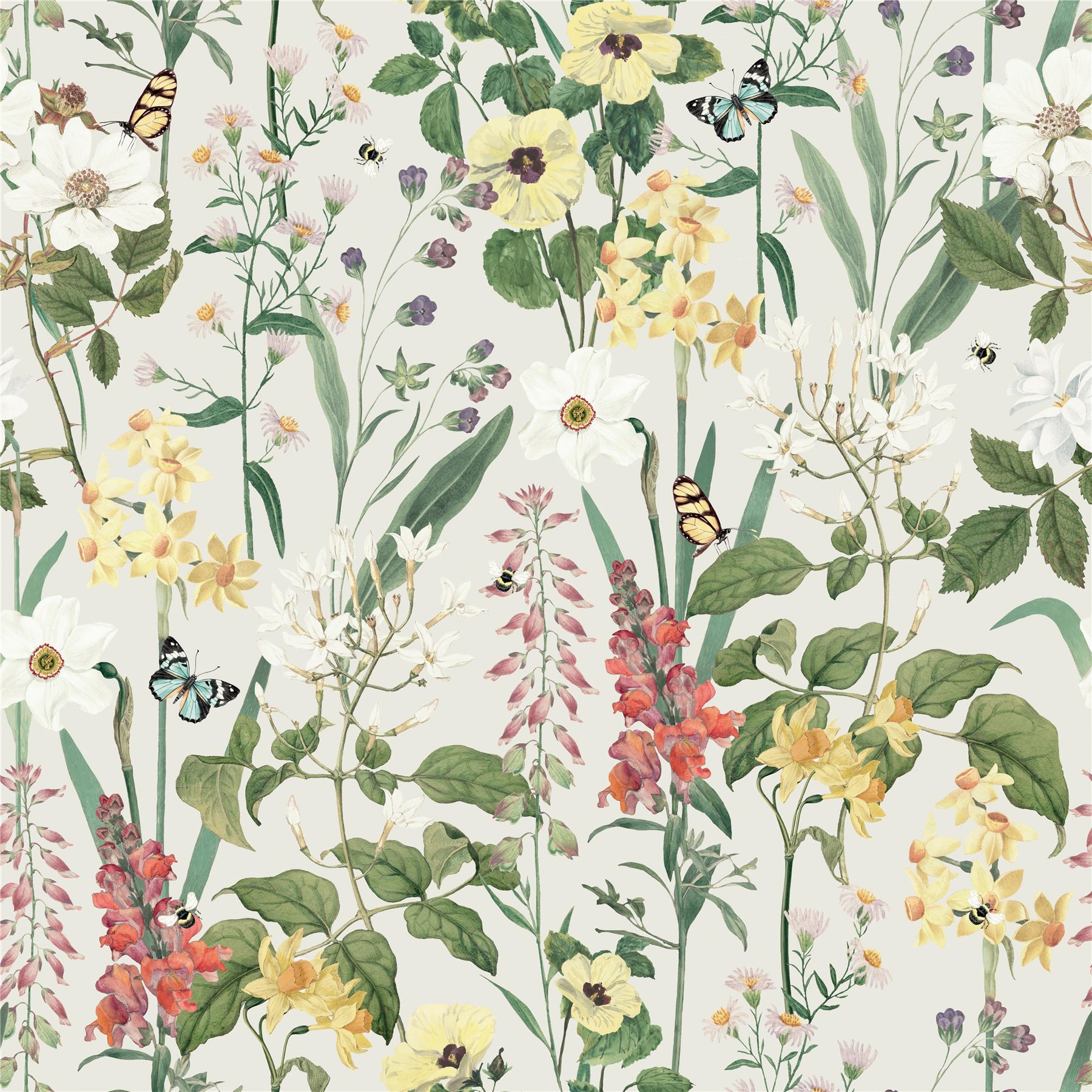 1800x1800 RHS Flower Medley Cream Wallpaper