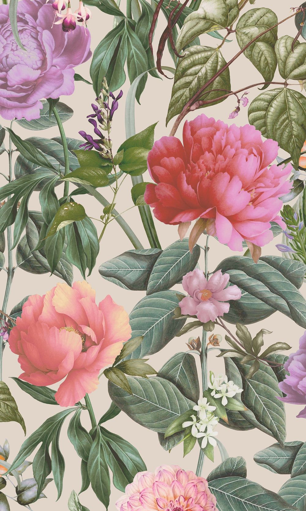 1000x1667 Cream Botanical Paradise Floral Wallpaper RM9011