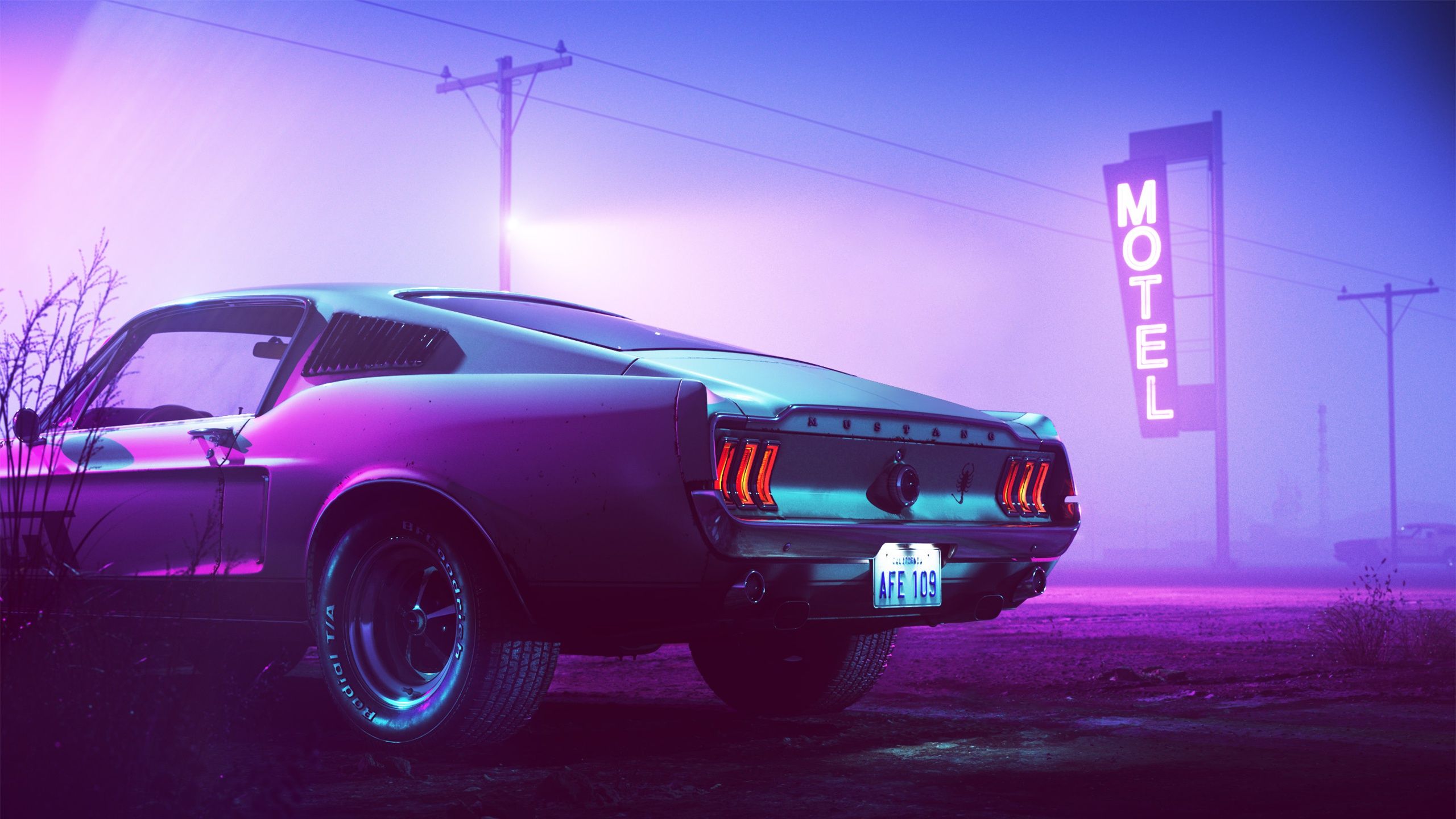2560x1440 Wallpaper Ford Mustang, Motel, Neon for mobile and desktop, section игры, resolution 2560x1440