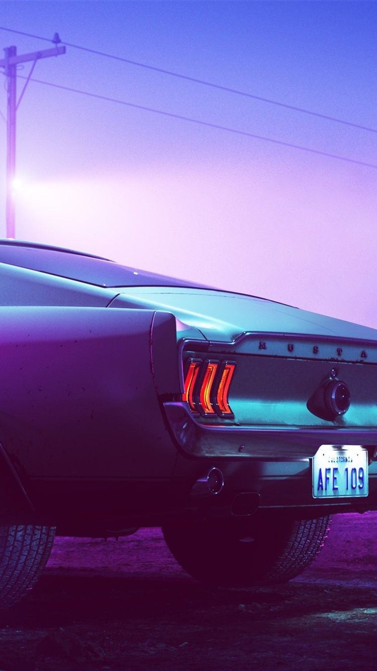 750x1334 Ford Mustang Car Back View, Motel, Neon, Night 750x1334 IPhone 8 7 6 6S Wallpaper, Background, Picture, Image