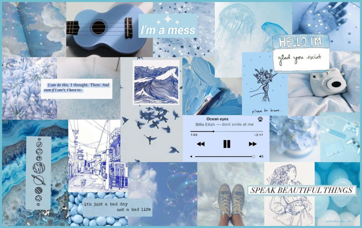 1241x781 Download a collage of blue picture and words Wallpaper