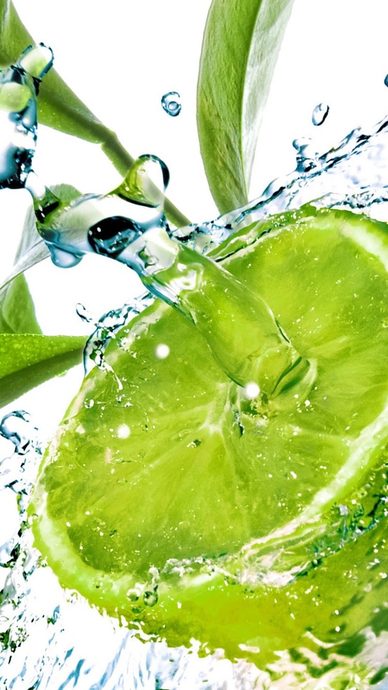 800x1422 Fruit, fresh, fruits, green, lemon, lime, water, white, HD phone wallpaper