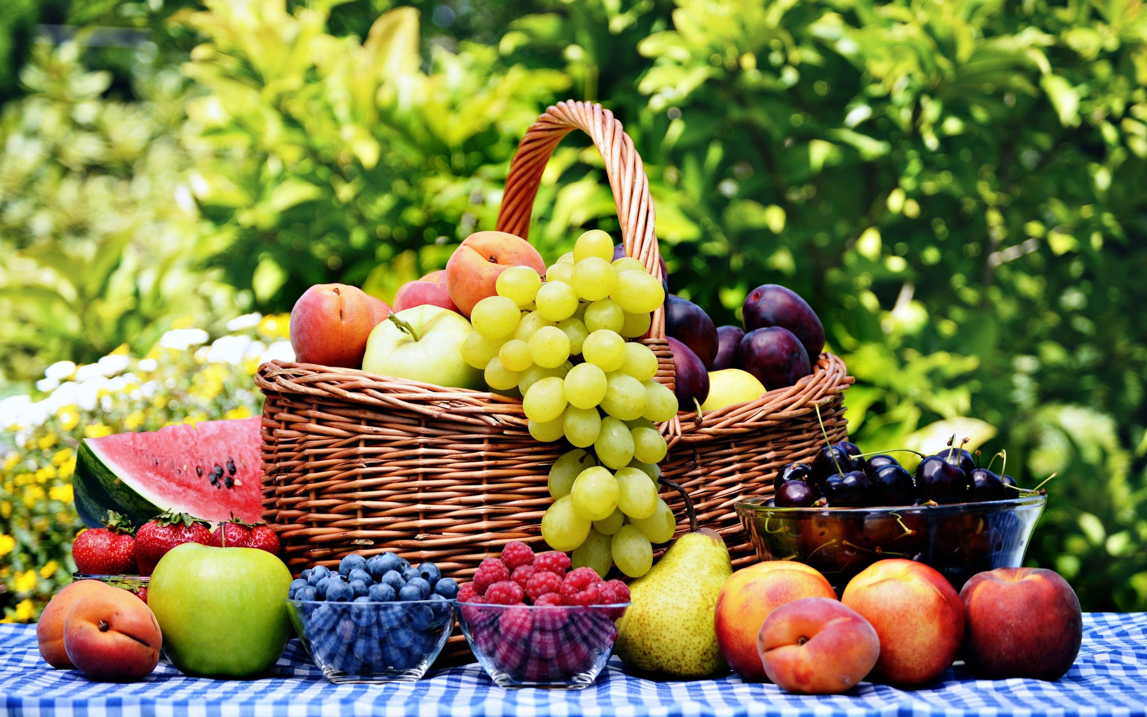3840x2400 fruits, Basket, Grape, Strawberry, Apple, Watermelon, Blueberry, Cherry, Nature, Food, Delicious, Sweet, Summer, Table Wallpaper HD / Desktop and Mobile Background