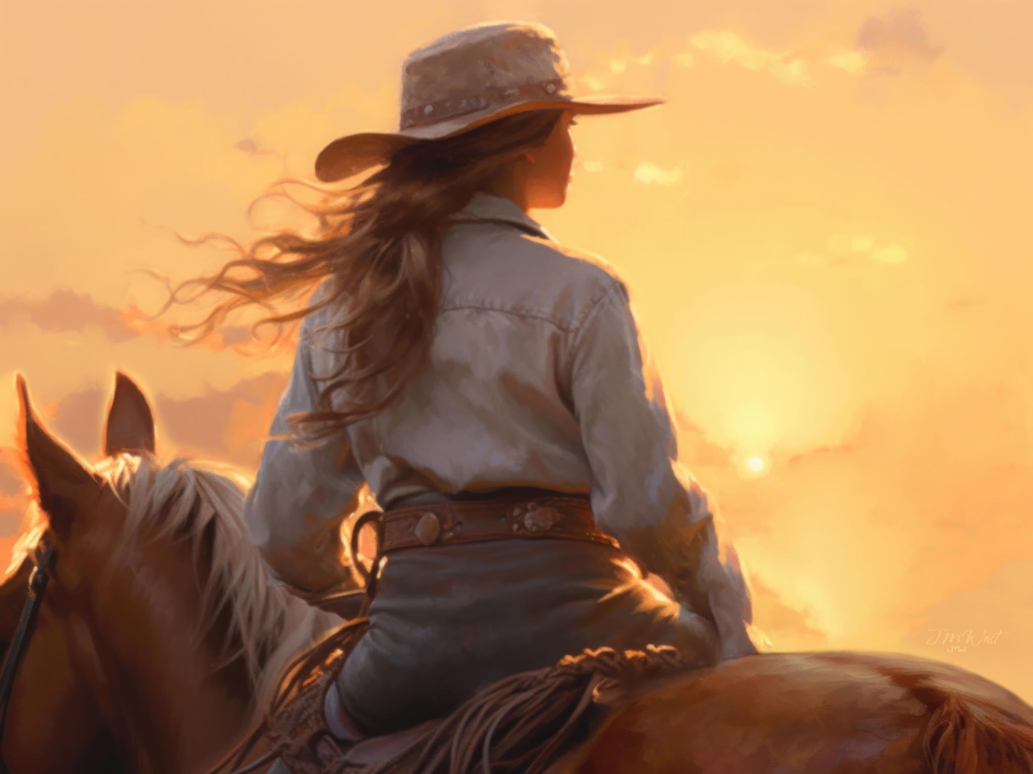 2048x1536 Riders of the Open Range West Cowgirl Riding a Horse