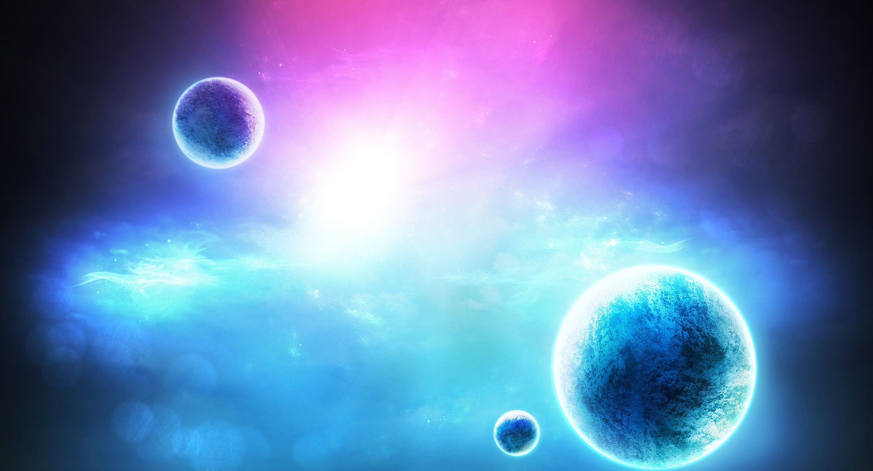 3000x1620 Wallpaper Life In Heaven, abstraction, art, space, glow, planet for mobile and desktop, section космос, resolution 3000x1620