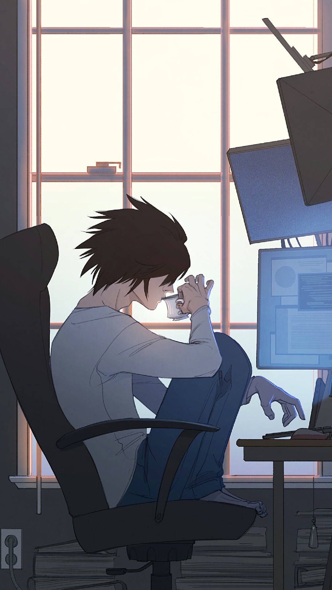 1080x1920 Download L In Front Of Computer Death Note Phone Wallpaper