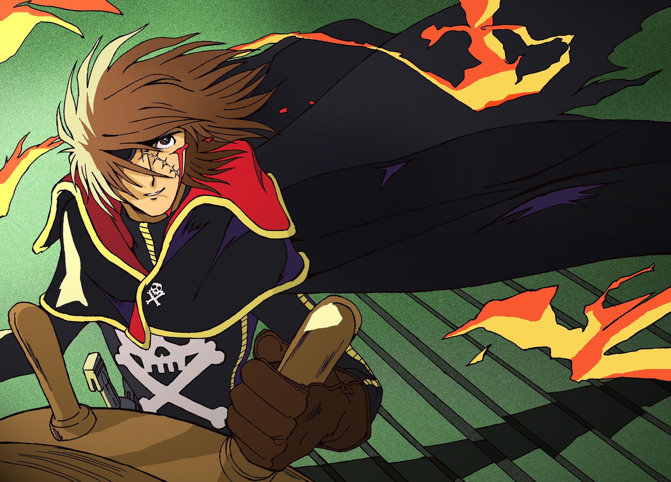 2316x1663 Wallpaper gloves, eye patch, skull, blood, art, the wheel, Space pirate captain Harlock, the wind for mobile and desktop, section прочее, resolution 2316x1663