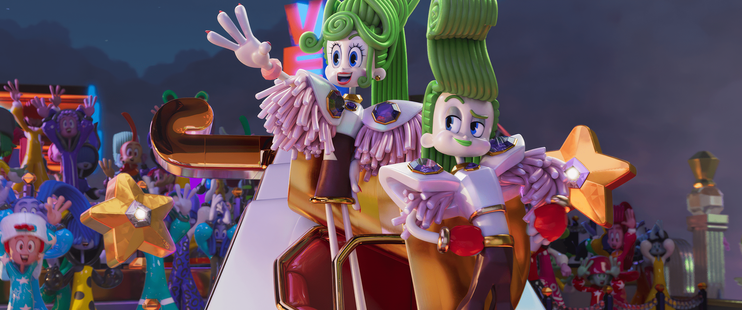 2583x1080 Vibrant Trolls Reunion Wallpaperx1080