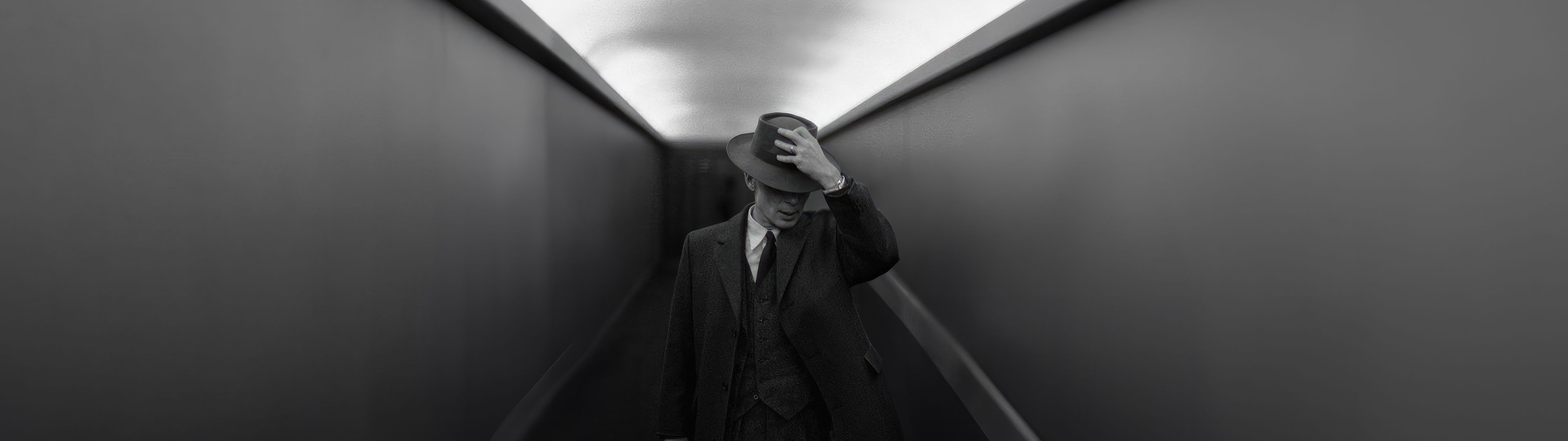 3840x1080 Oppenheimer Wallpaper 4K, Black and White, Cillian Murphy