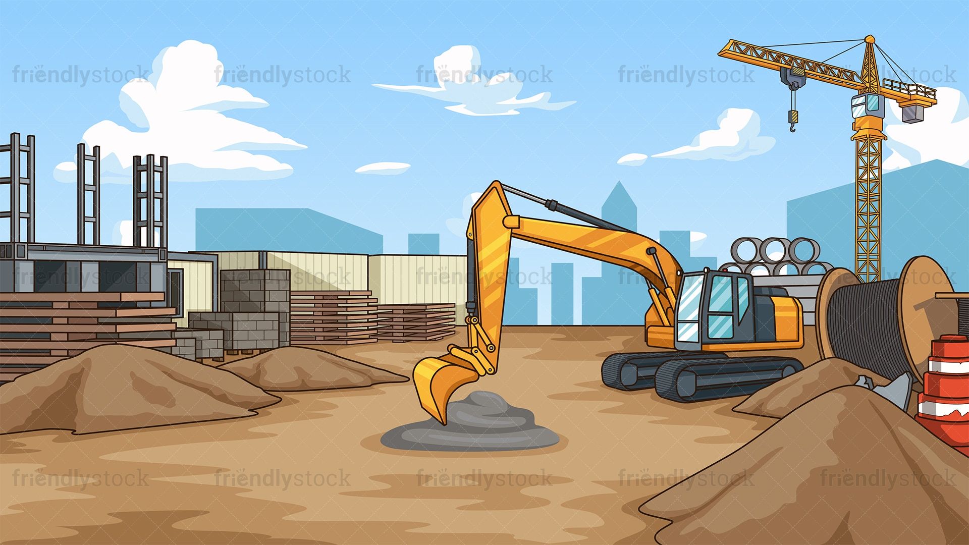 1920x1080 Construction Site Background Cartoon Vector Clipart