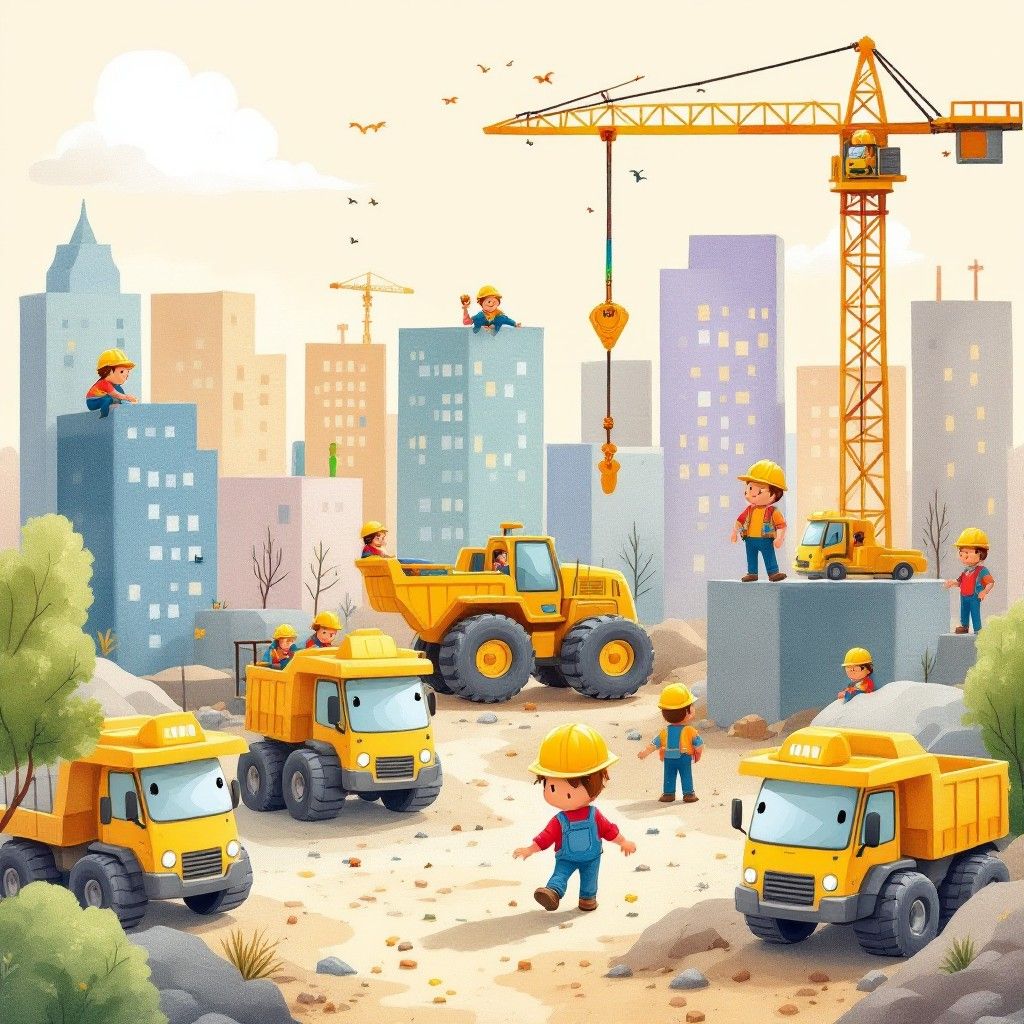1024x1024 Download Busy Construction Site Image, Cartoon, Workers