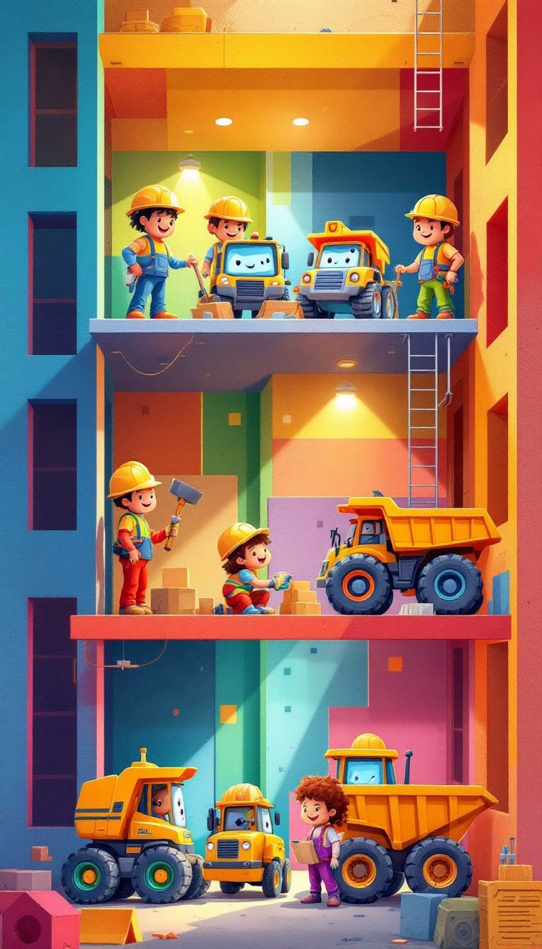 768x1344 Download Colorful Construction Crew Image, Building, Cartoon