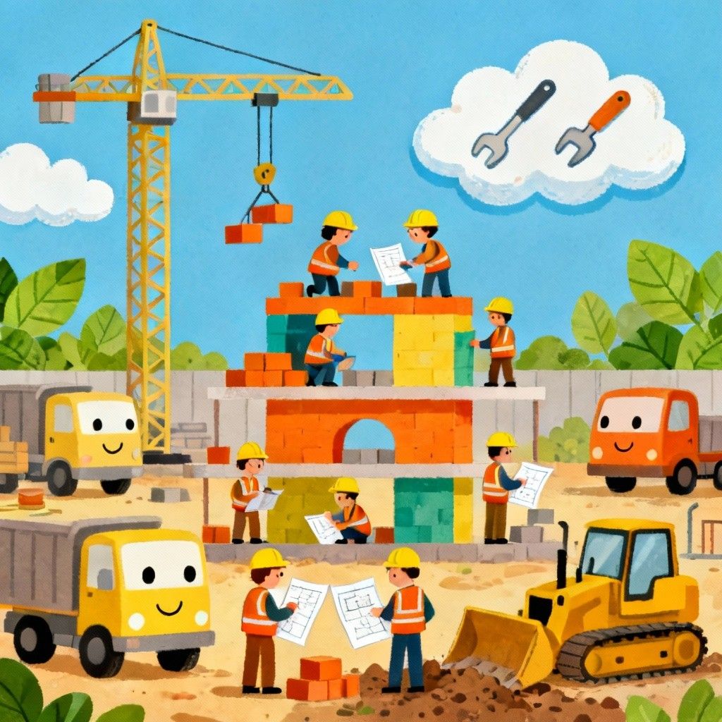 1024x1024 Download Busy Construction Site Image, Cartoon, Workers