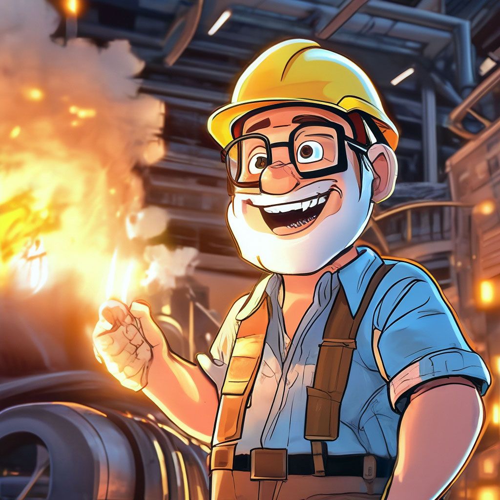 1024x1024 A 50 Year Old Man, A Builder Celebrating His Birthday, Animation, Cartoon Up, On A Construction Site, In A Steam