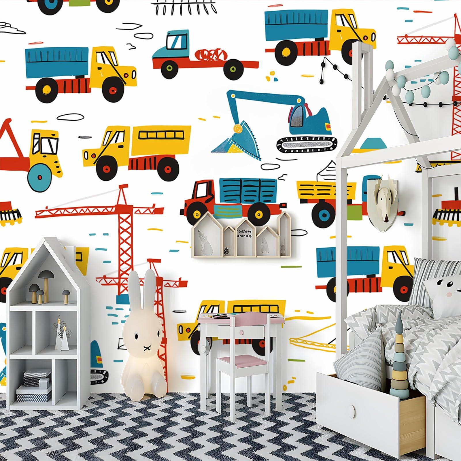 1600x1600 Wallpaper Photo Cartoon Construction Truck Non Woven Premium Print Mural White Modern Wallpaper 200 X 140 Cm Art Wallpaper For Bedroom Living Room Home Decoration : Amazon.ie: DIY & Tools
