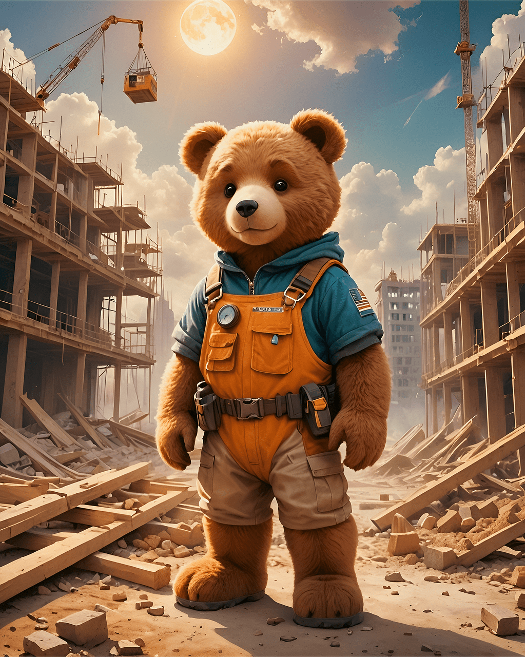 1023x1280 Download Teddy Bear Construction Worker Construction Site. Royalty Free Stock Illustration Image