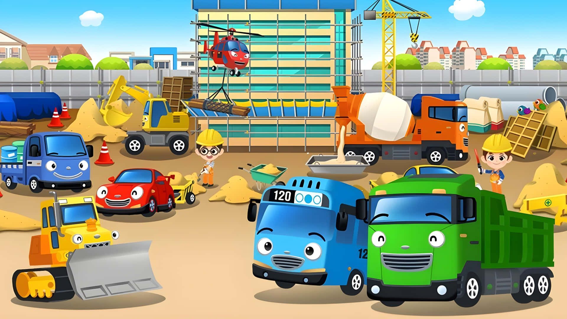 1920x1080 Download Tayo And Friends At Construction Site Wallpaper