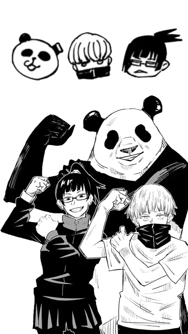 800x1422 Jujutsu Kaisen, maki, manga, panda, black and white, anime, HD phone wallpaper